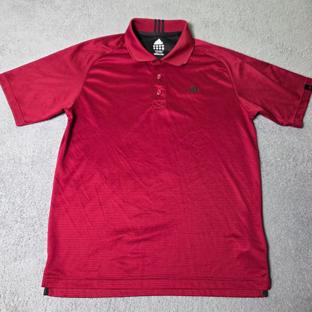 Adidas Mens Medium Polo Shirt Burgundy Red Micro-Stripe Short Sleeve Athletic